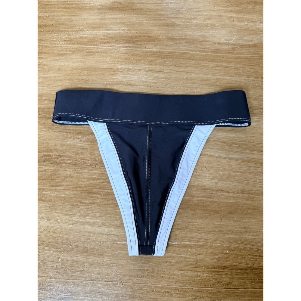 Free People FP Beach Black White Colorblock High Waisted Bikini Bottom Large L - Picture 9 of 13